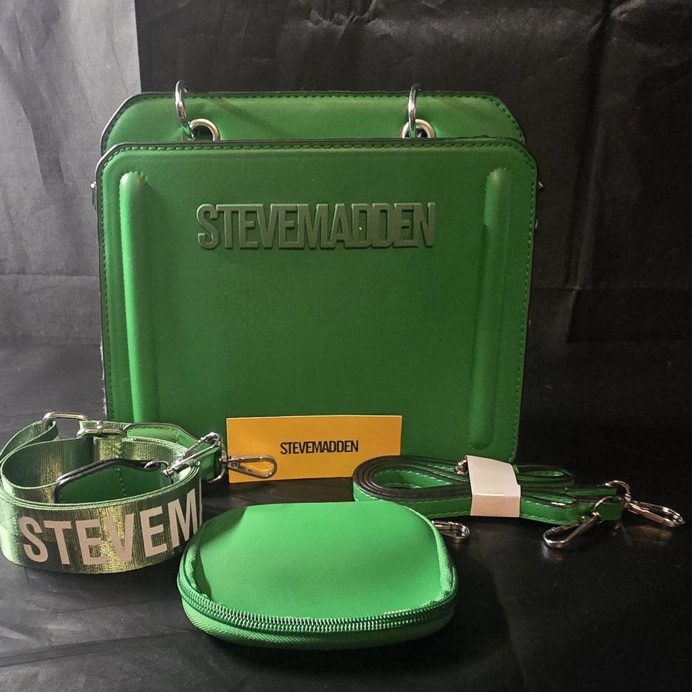 STEVE MADDEN BEVELYN SATCHEL CROSSBODY BAG W AIR POD CASE GREEN CHANGEABLE STRAP